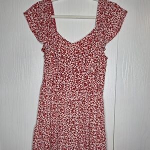 Monteau Red Floral Midi Dress with White Background-Size L